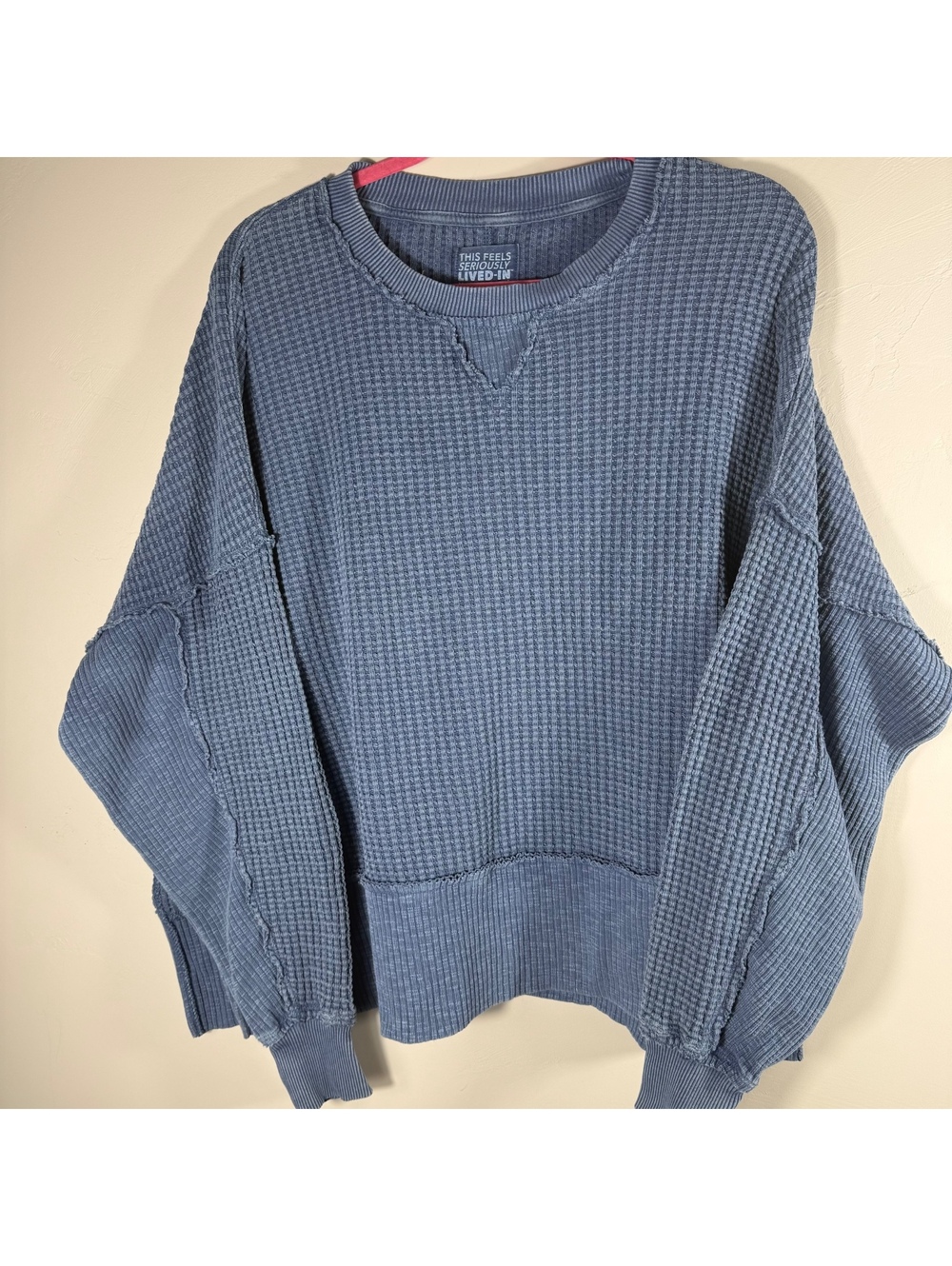 American Eagle Blue Waffle Knit Thermal Pullover | XS